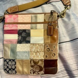 Coach Ltd Patchwork Canvas Leather Suede Crossbody Bag in GooD Condition